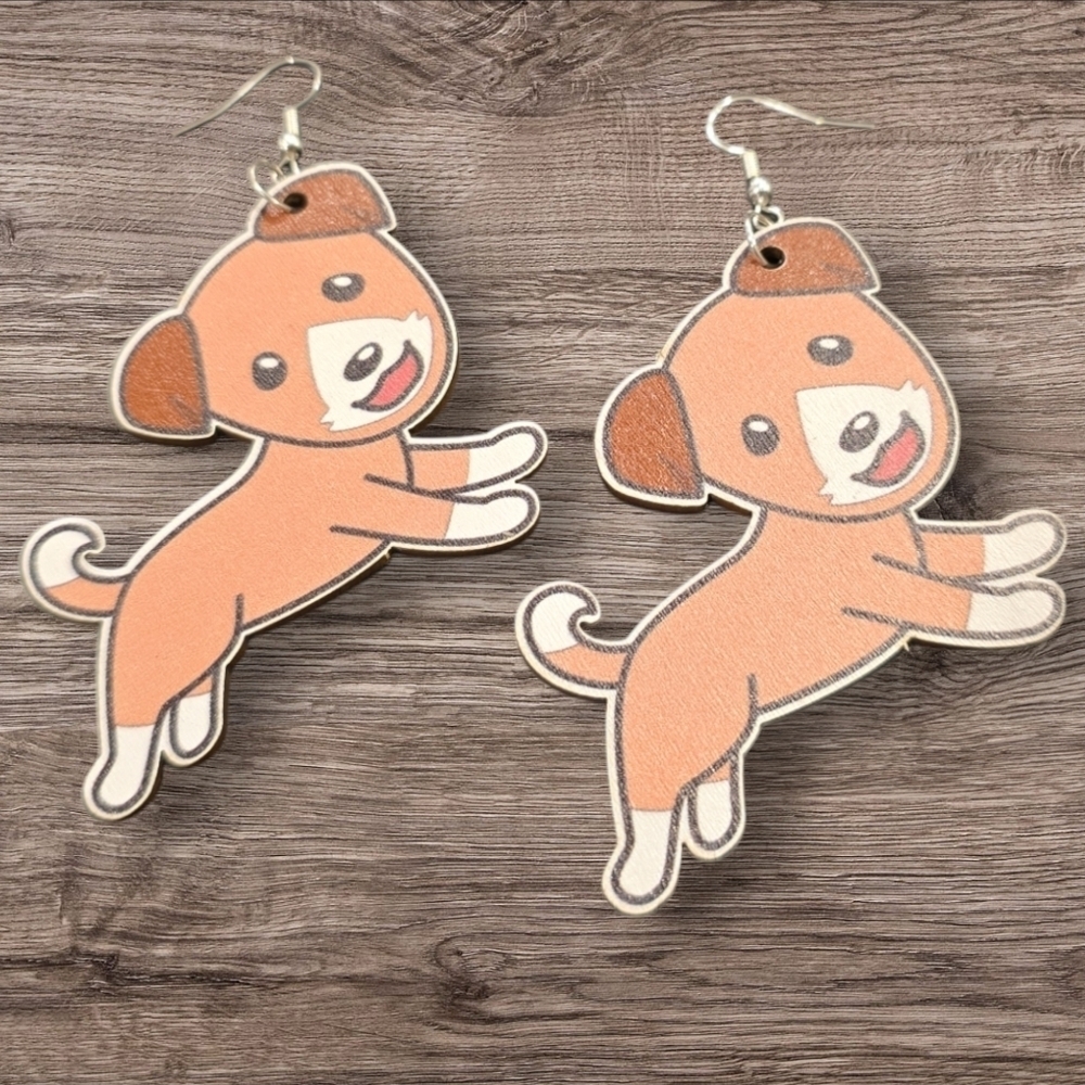 Wooden Dog Dangle Earrings - Picture 2 of 2